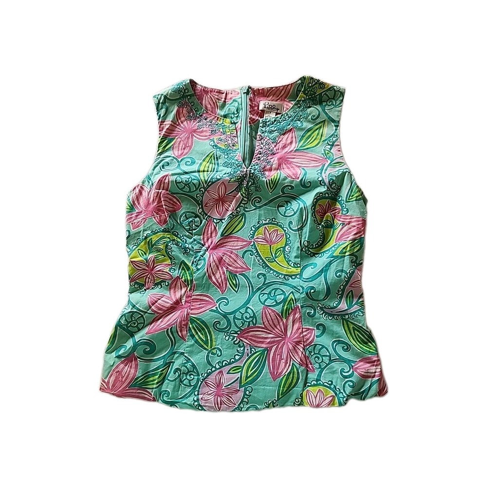 Lilly Pulitzer White Tag Aqua‎ Pink Floral Blouse Size 6